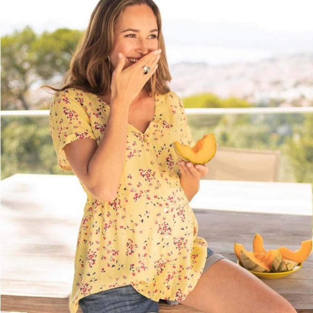 Yellow Floral Maternity Blouse